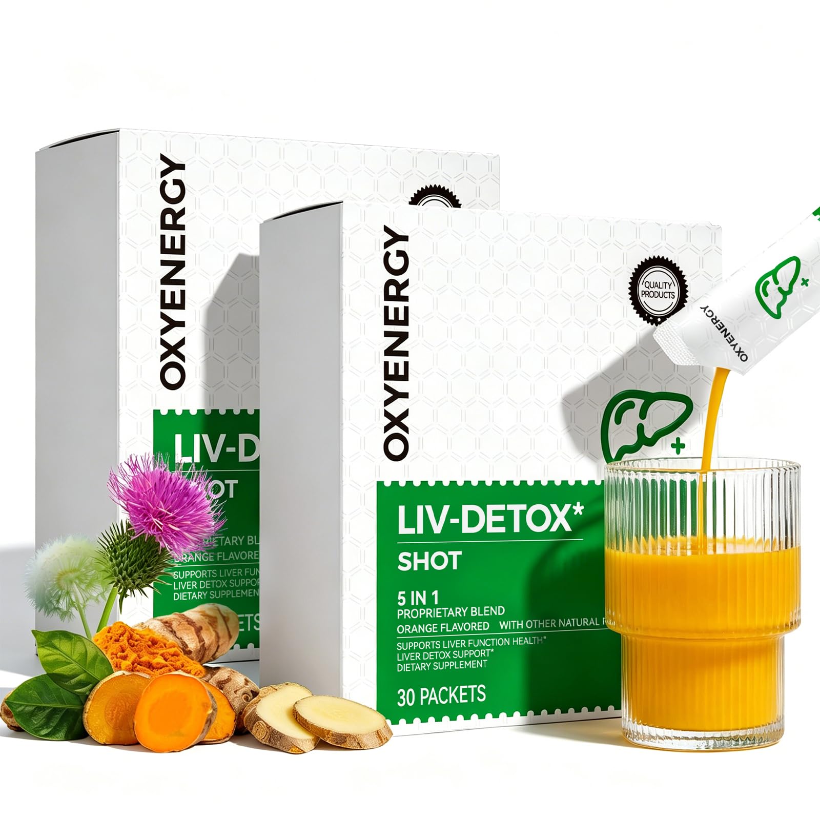 Liver Cleanse Detox & Repair, Organic Milk Thistle Liver Detox Supplement with Turmeric, Ginger, 5-in-1 Support Liver Health & Digestion & Hangover Relief, Vegetarian, Gluten-Free,60 Packs