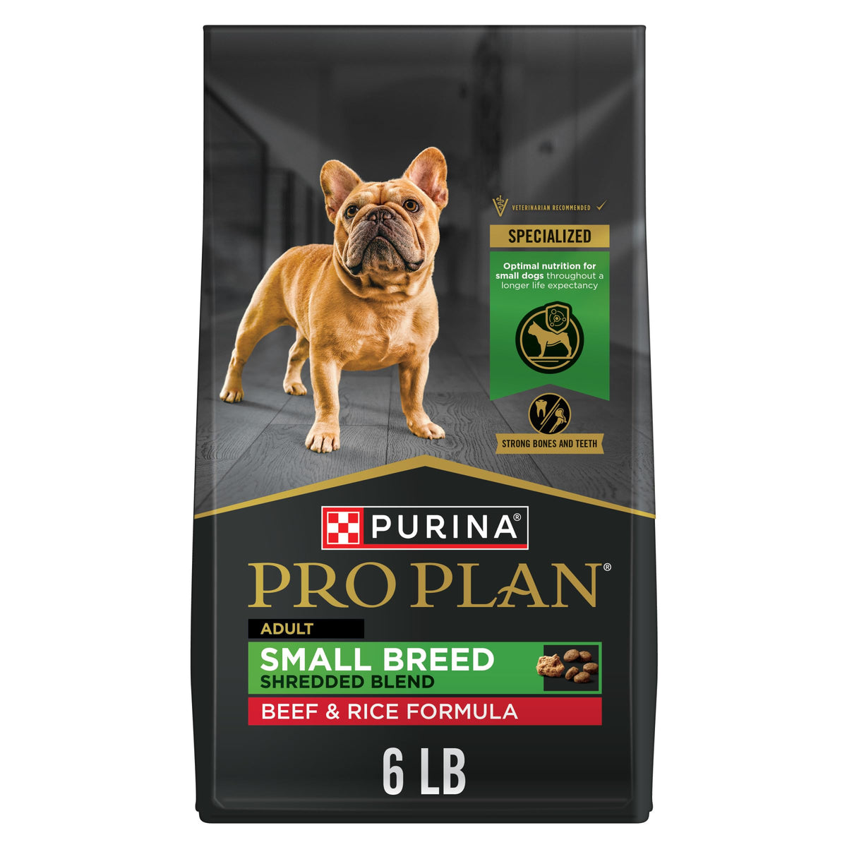 Purina Pro Plan Small Breed Dry Dog Food, Shredded Blend Beef, 6 lb Bag