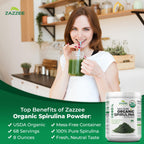 Zazzee USDA Organic Spirulina Powder, 8 Ounces, 68 Servings, 100% Pure | Certified Kosher, Non-Irradiated, Mess-Free Wide Mouth Container, Fresh Smell and Neutral Taste, Non-GMO, Made in USA