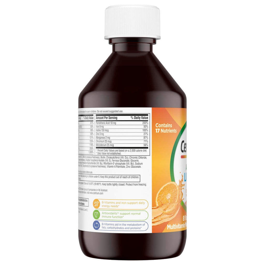 Centrum Liquid Multivitamin for Adults, Citrus Flavor, 8 fl oz | Contains B Vitamins, Vitamin C, Vitamin E and Antioxidants, Supports Healthy Immune Response, GLP-1 Support