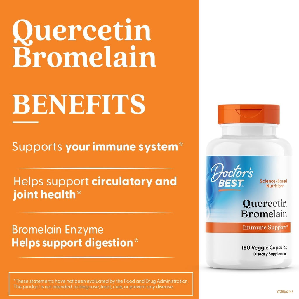 Buy now Doctor's Best Quercetin Bromelain, Immunity Support Capsule, Heart, Joint & Healthy Respiratory System, Non-GMO, Vegan, Gluten Free, Soy Free,180 VC at indiglob india