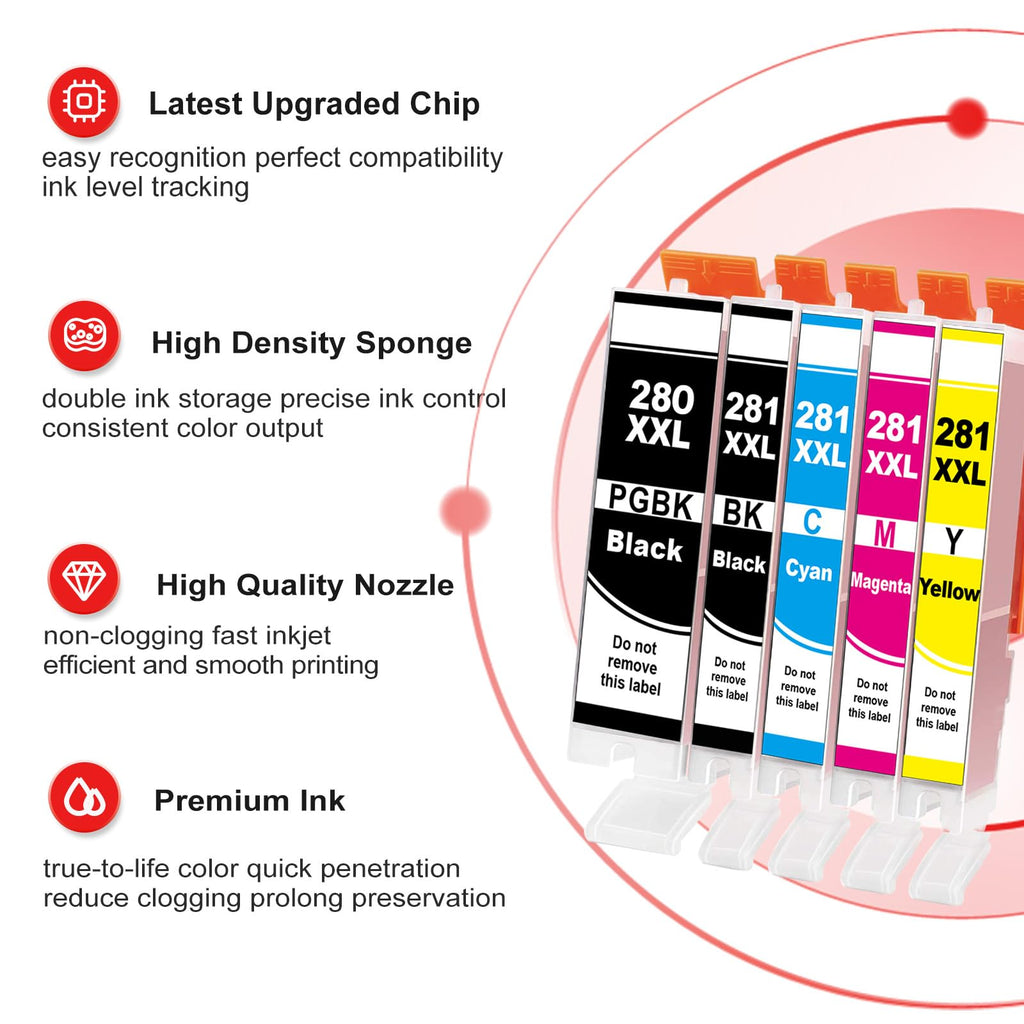280XXL 281XXL Ink Cartridges Replacement for Canon 280 281 Ink Cartridges