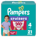 Pampers Diapers - Cruisers 360 - Size 4, 21 Count, up to 100% Leakproof Pull-On Diaper for Active Babies