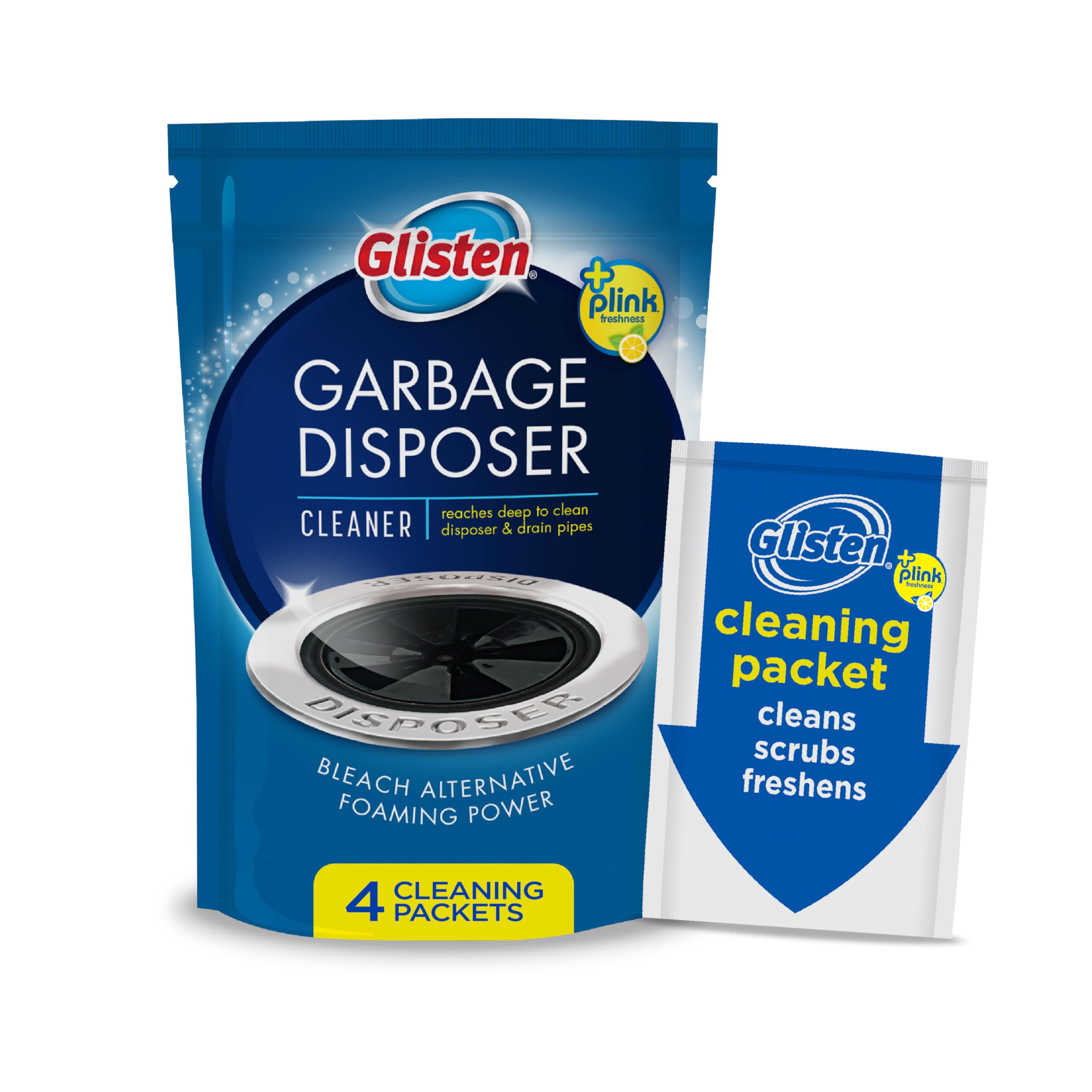 Buy now Glisten Garbage Disposer Cleaner and Freshener, Sink Disposal Odor Eliminator with Foaming Action, Lemon Scent, Made in the USA, 4 Packets at indiglob india
