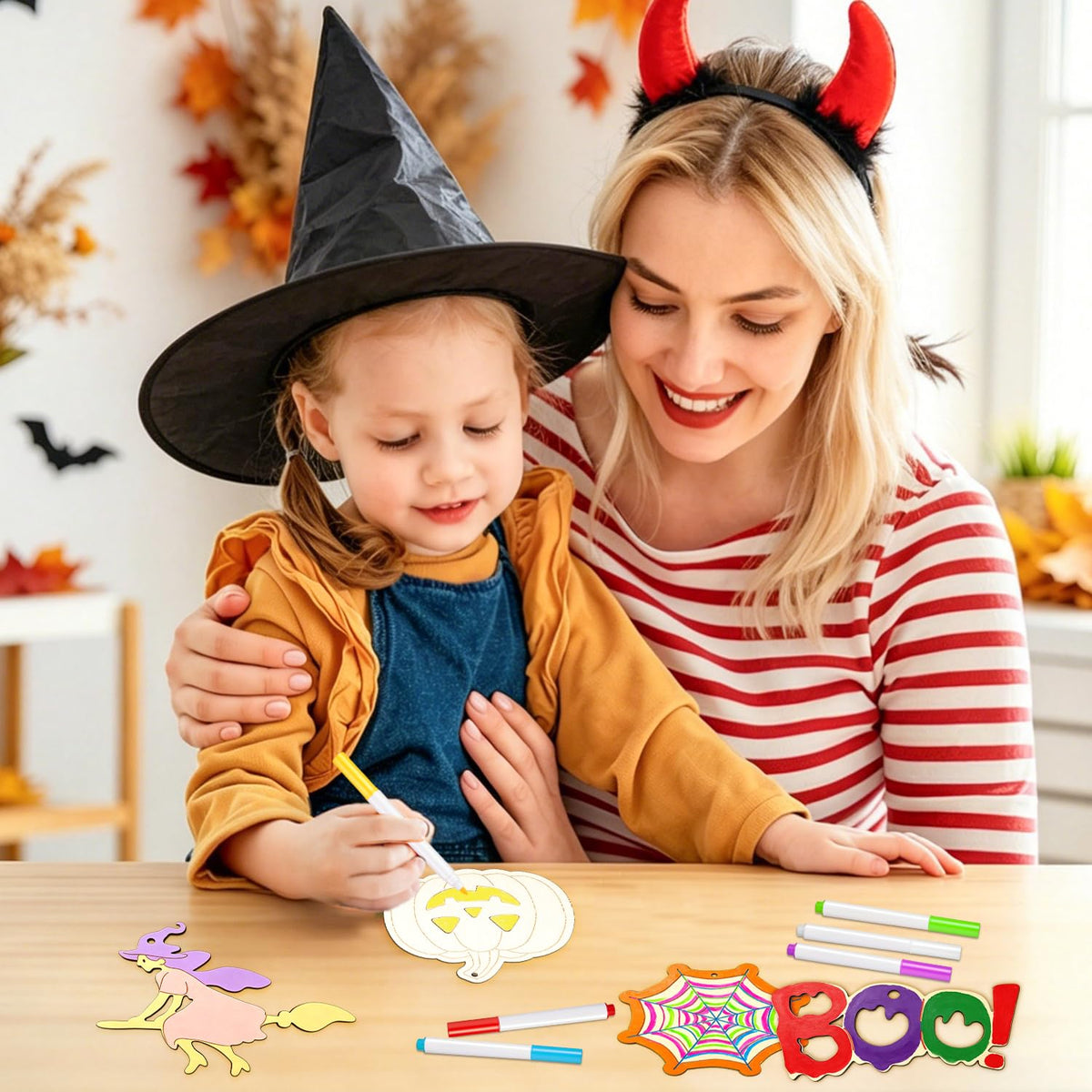 WOHOHOHO 45PCS 10 Designs Halloween Unfinished Paintable Blank with Tray