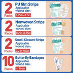 AZEN 16 Pack Wound Closure Strips, 4 Types Butterfly Bandages, Emergency Laceration Closure Kit, Repair Wounds Without Stitches, Quick Clot Zip Stitch Wound Closures Device