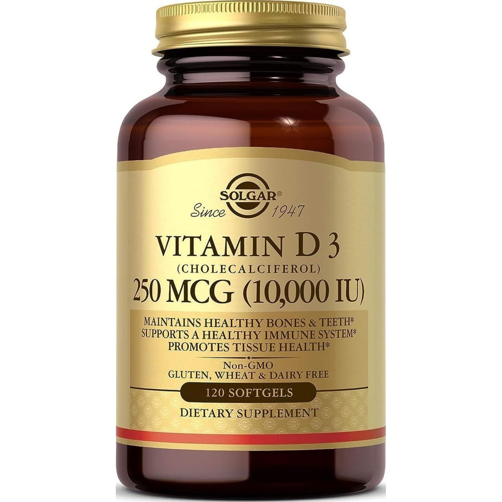 Solgar Vitamin D3 (Cholecalciferol) 250 MCG (10,000 IU), 120 Softgels - Helps Maintain Healthy Bones & Teeth - Immune System Support - Non GMO, Gluten/ Dairy Free - 120 Servings
