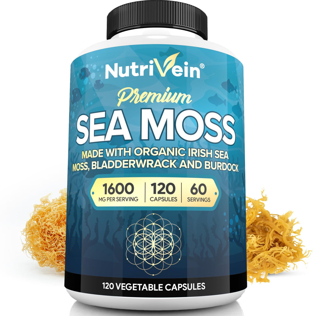 Nutrivein Premium Organic Irish Sea Moss Capsules – 1600mg - 120 Vegan Caps