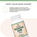 Phosphatidylserine 300mg, Memory, Focus + Cortisol Support, 120 Capsules | Memory, Focus + Cortisol Supplement, NSF Certified, Calm, Restful Sleep Taken PM, 2 Small Caps, Builds Over 1-4 Weeks