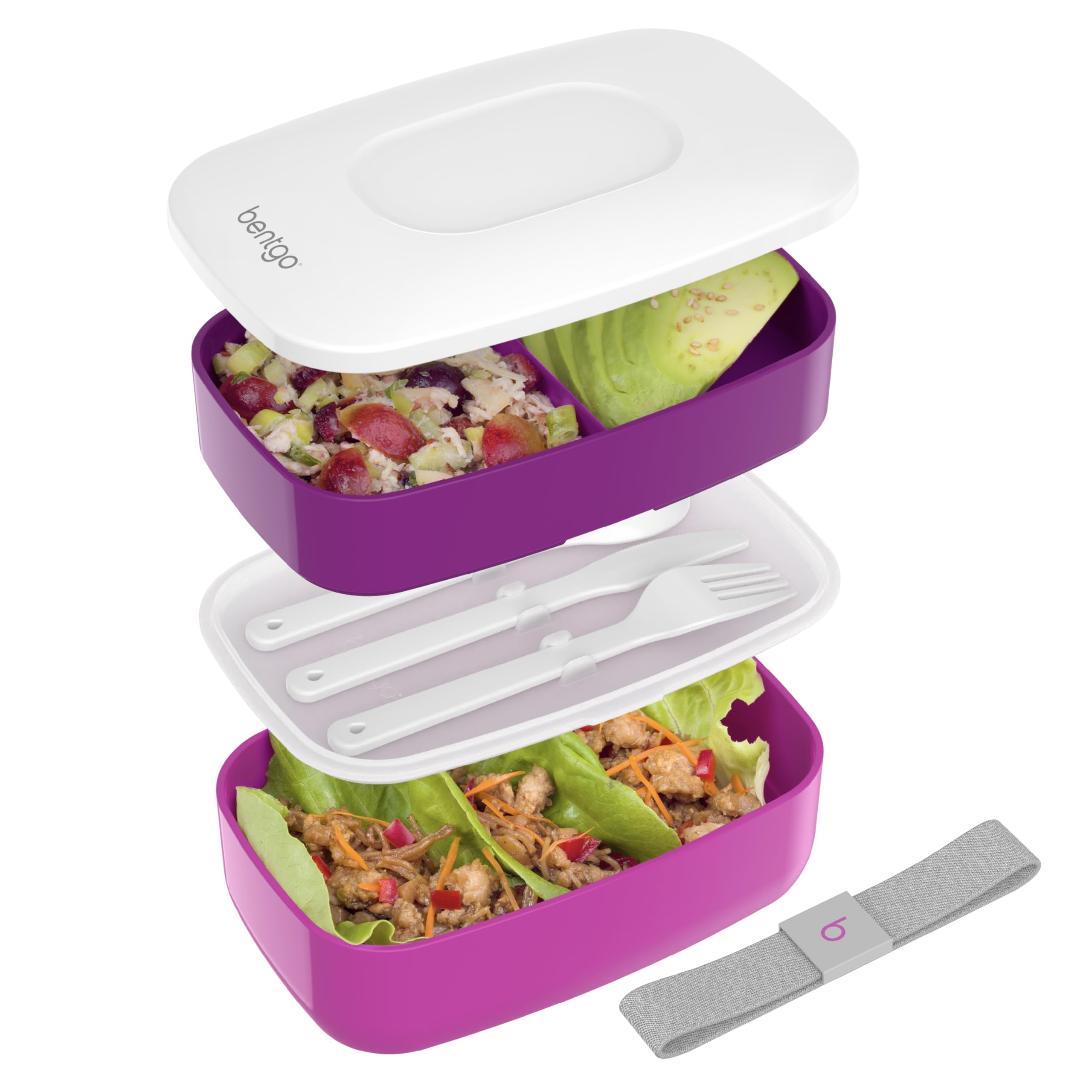 Buy now Bentgo Classic - Adult Bento Box, Stackable 3-Compartment Lunch Box with Removable Utensil Set and Sealing Strap, BPA-Free, Food Container Ideal for Meal Prep, Work, and On the Go (Blush Marble) Purple at indiglob india
