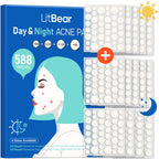 LitBear Acne Pimple Patches- Day and Night 4 Sizes 180 Dots Thin & Thick Hydrocolloid Patches with Witch Hazel, Tea Tree & Calendula Oil, Pimple Stickers for Covering Zits, Blemishes, Spots, Acne Dots