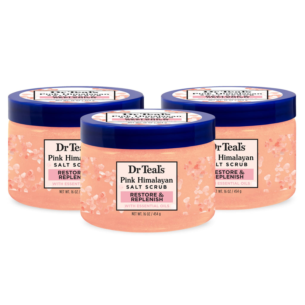Dr Teal's Pure Epsom Salt Body Scrub, Relax & Relief with Eucalyptus & Spearmint Essential Oils, 16 oz (Pack of 3)