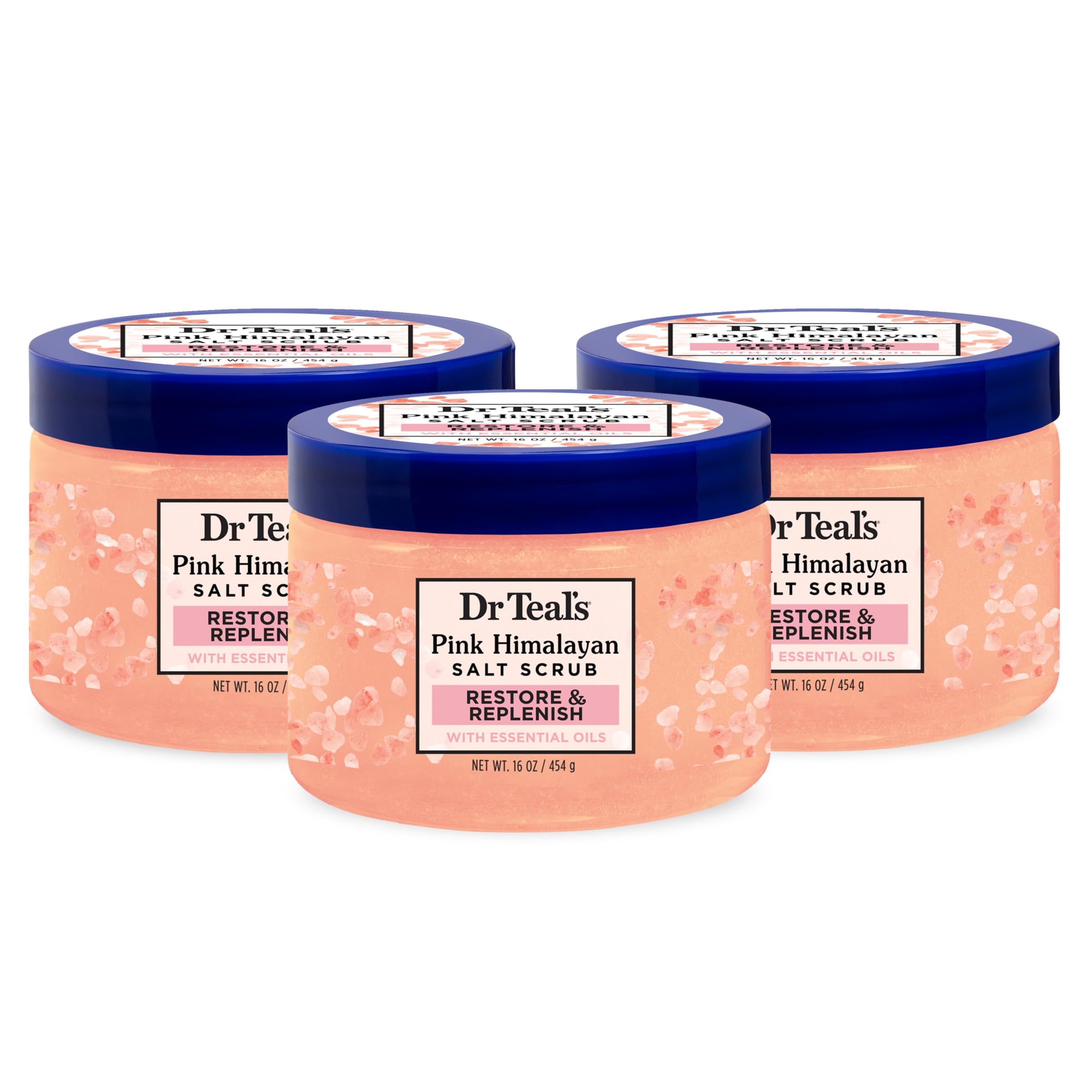 Dr Teal's Pure Epsom Salt Body Scrub, Relax & Relief with Eucalyptus & Spearmint Essential Oils, 16 oz (Pack of 3)