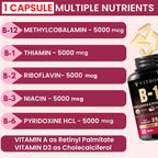 Vitamin B12 with Hyaluronic Acid and Collagen - 25000 mcg B12 Complex, 60Ct | Maximize Absorption & Energy - Folate, B1, B2, B3, B6, B7, B12 Vitamins 5000 mcg Methylcobalamin - Gluten Free