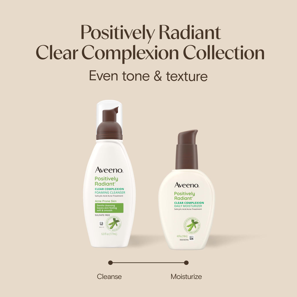 Aveeno Positively Radiant Clear Complexion Foaming Face Cleanser, 6 fl. oz | Facial Cleanser with Soy Extract & 0.5% Salicylic Acid, Acne Treatment Face Wash, Oil-Free, Hypoallergenic, No Added Sulfates