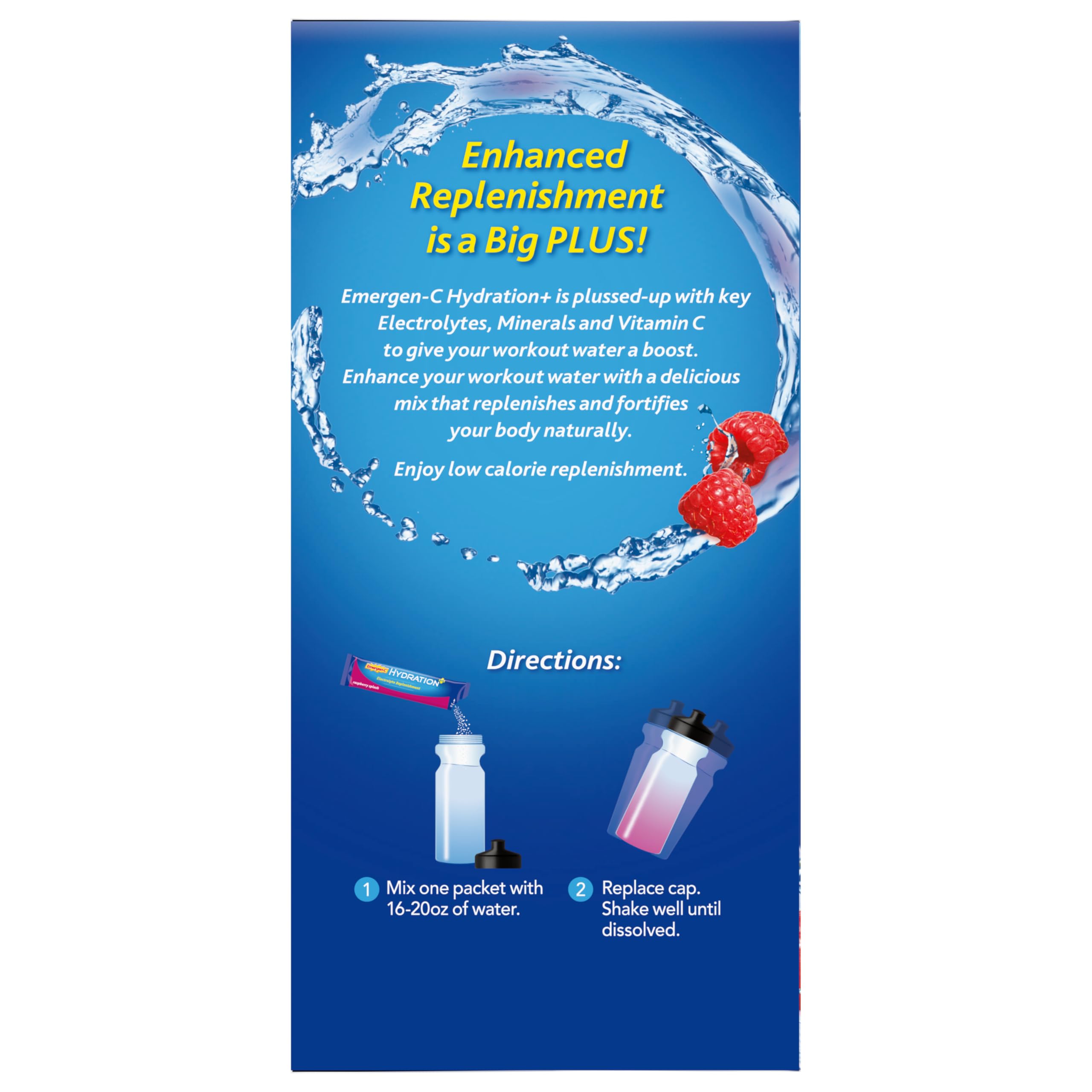 Emergen-C Hydration+ Vitamin C Sports Drink Mix, Raspberry, 18 Packets | Electrolytes for Hydration, 75% Less Sugar, Non-GMO, Vitamin C, Zinc and Manganese, Sports Formula
