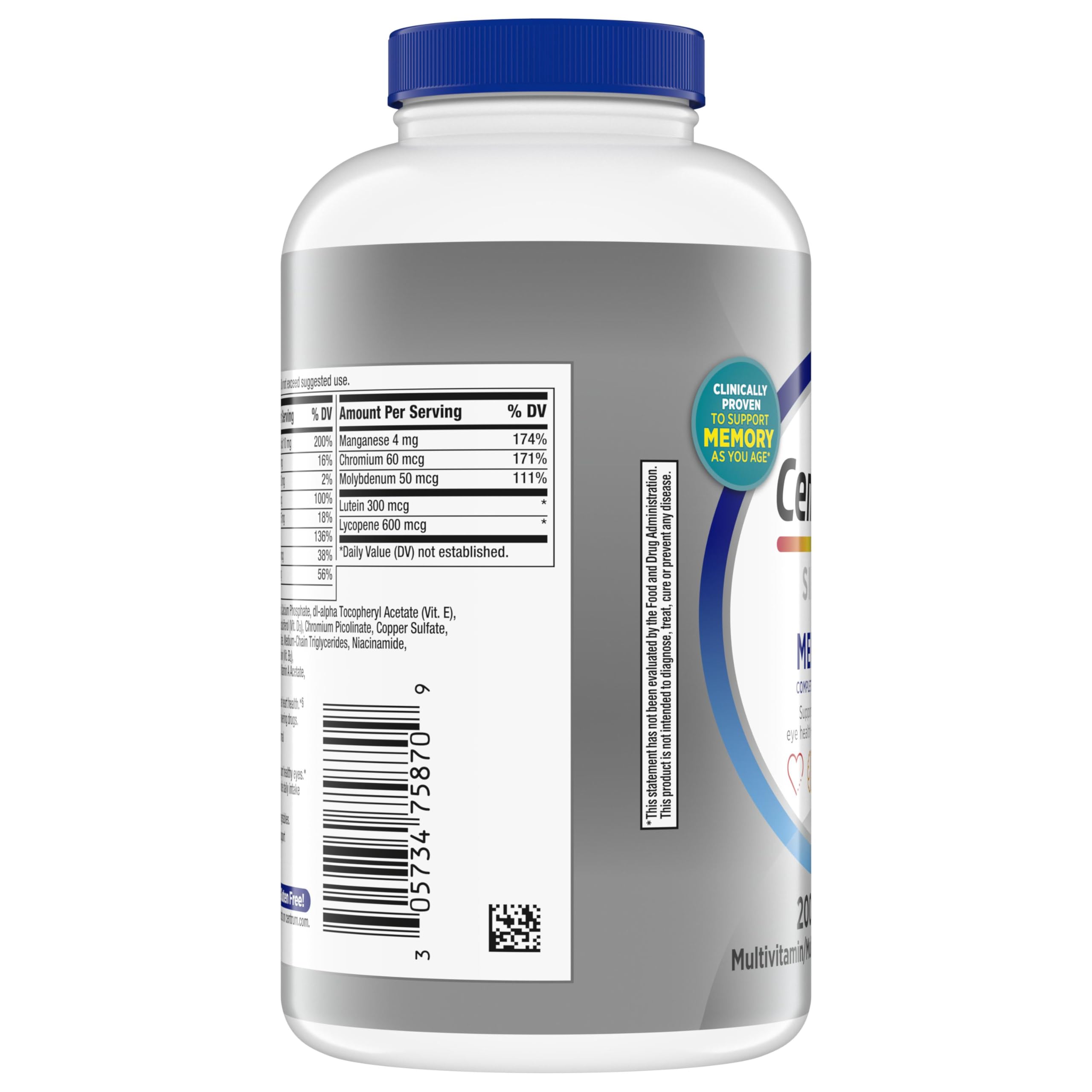 Centrum Silver Men's 50+ Multivitamin with Vitamin D3, B-Vitamins, Zinc for Memory and Cognition - 200 Tablets | Contains Vitamins D3, E, B6, and B12, Gluten Free, Non-GMO Ingredients, GLP-1 Support