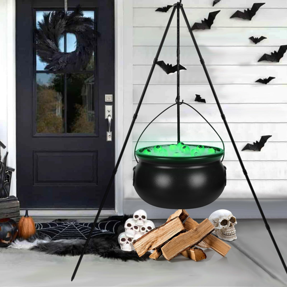 Halloween Decorations Outdoor,Large Witches Cauldron on Tripod with Light