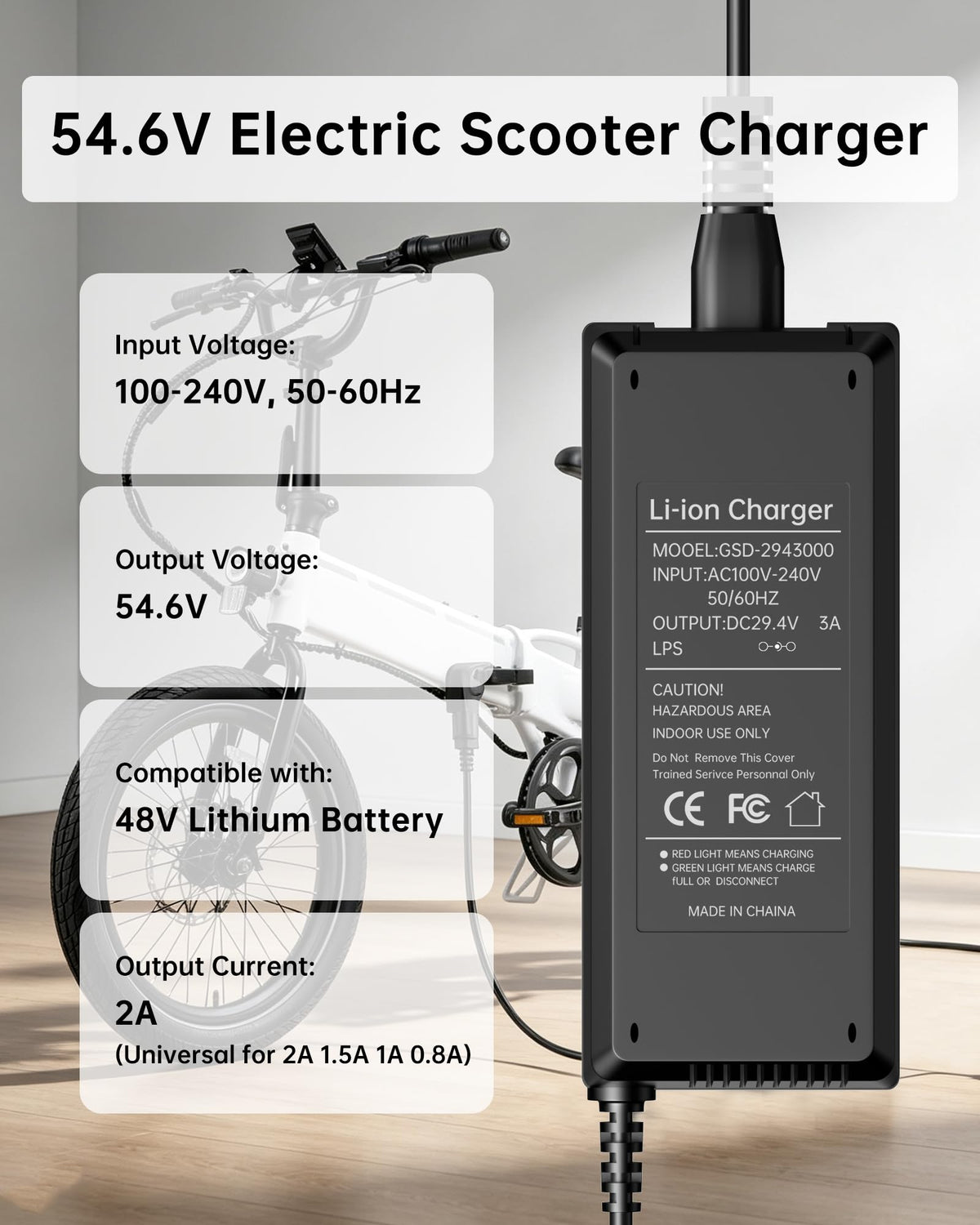 WUKUR 54.6V 2A Electric Scooter Charger 5 Connectors for 48V Lithium Batteries Compatible with Lectric XP 2.0/3.0, for Ecotric City/Beach, for Evercross H5/H7 Ebike, 8.2ft, SGS Safe Ebike Charger