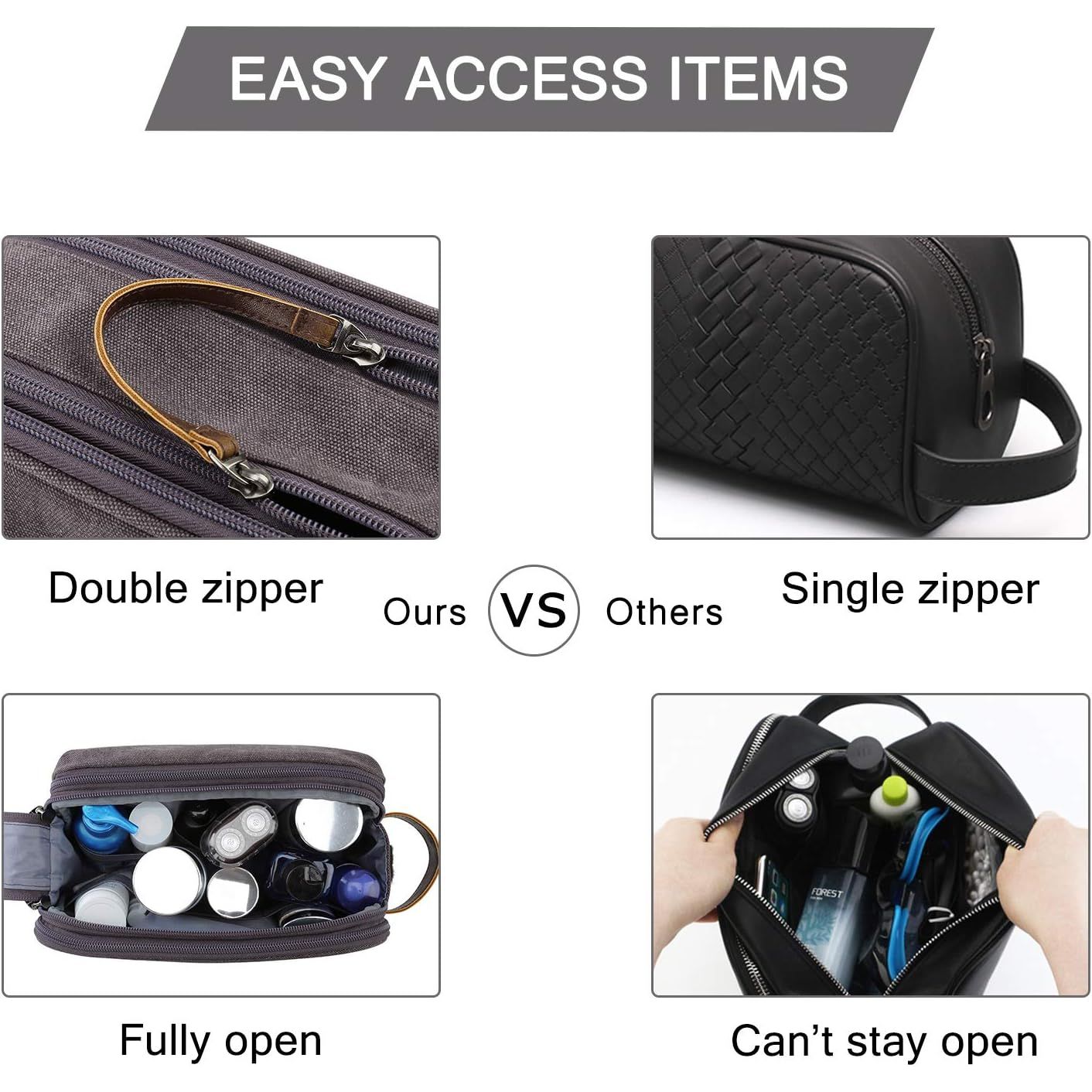 Buy now BAGSMART Toiletry Bag for Men, Canvas Travel Toiletry Organizer Dopp Kit Water-resistant Shaving Bag for Toiletries Accessories,Grey-Medium at indiglob india