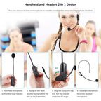 Buy now Bietrun UHF Wireless Microphone Headset, 165ft Range, Working Time 6H, 1/4''Plug, Wireless Headset Mic ＆Handheld Mic 2 in 1, for Karaoke Speaker, Amplifier, Speakers, PA System, Teaching, Fitness at indiglob india