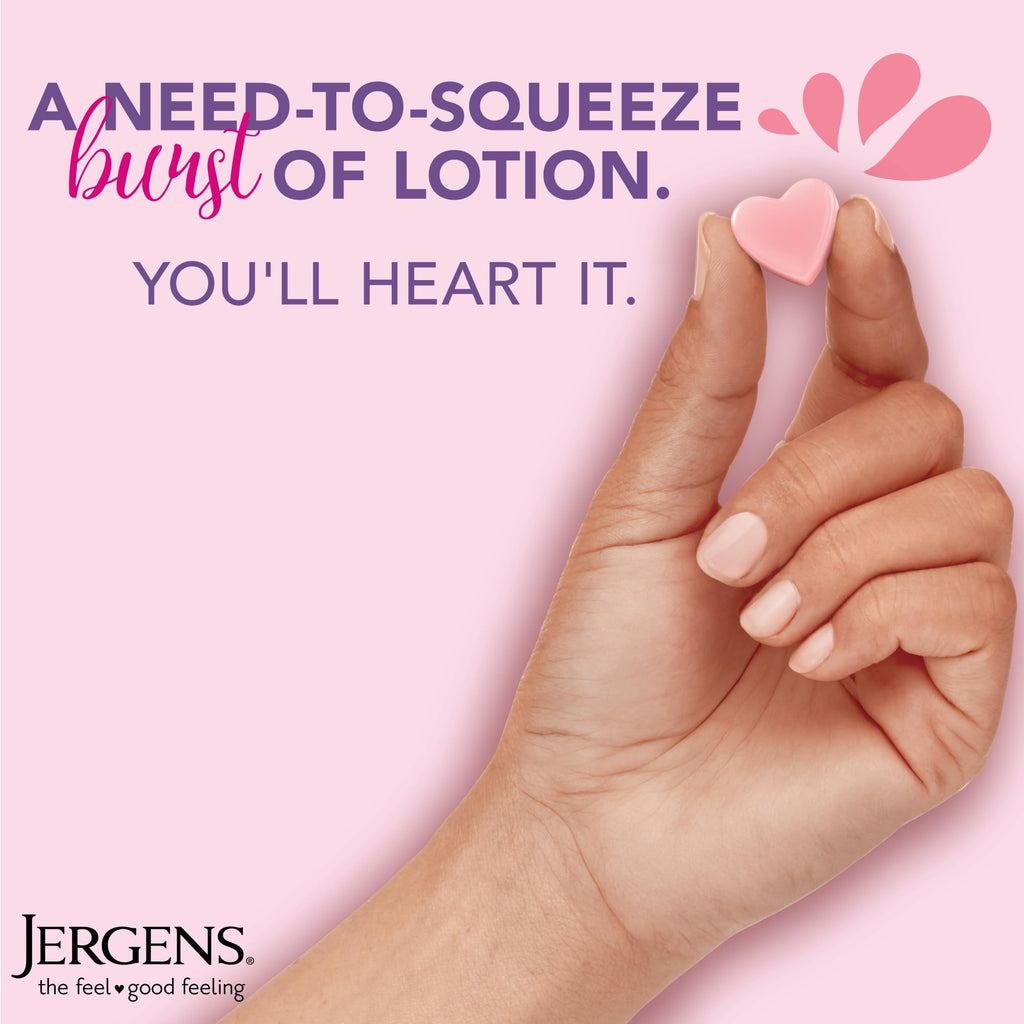 Jergens Cherry Almond Body Lotion Bursts, Squishy Moisturizer, 38 ct | Squishy Heart-Shaped Bursts, Cherry Almond Scent, Moisturizing Lotion, Teen Gift, Birthday Idea
