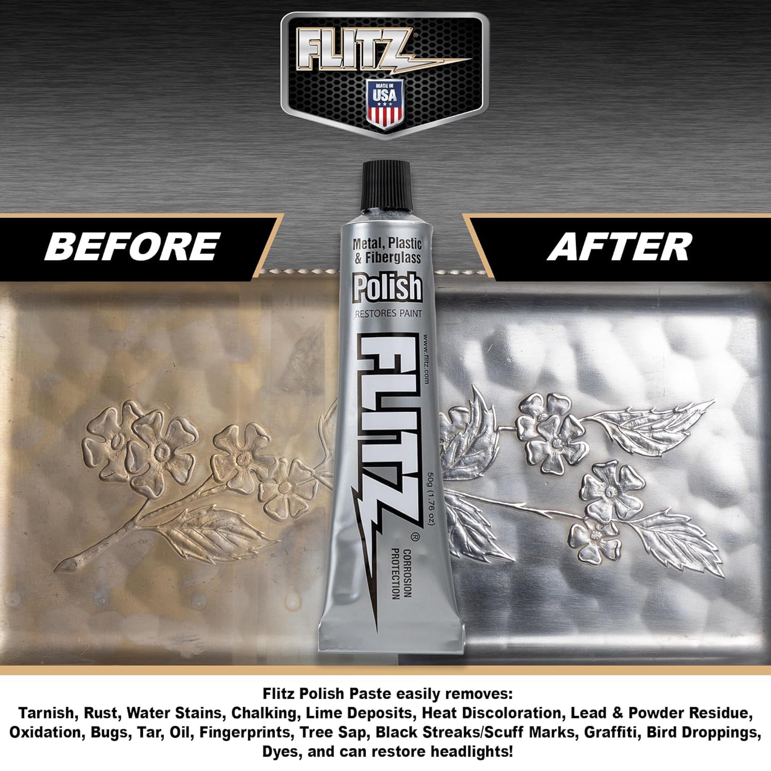Buy now Flitz Multi-Purpose Metal Polish Paste - 1.76oz Tube of USA-Made Chrome Polish - Works on Stainless Steel, Aluminum, Plastic, Jewelry and Cars - Non-Abrasive Cleaner & Rust Remover (1 Pack) at indiglob india