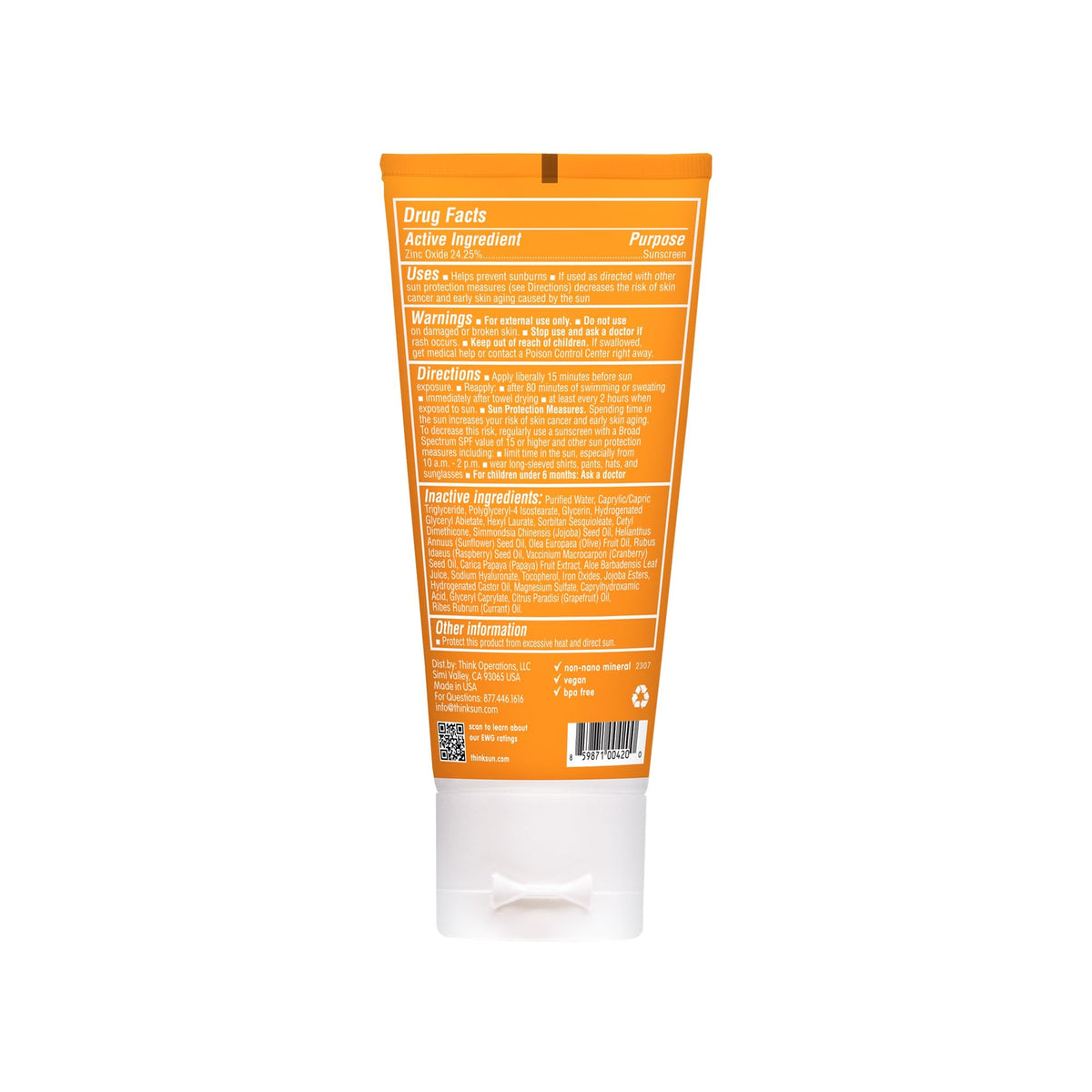 Thinkdaily Tinted Sunscreen for Face SPF 30 Mineral Zinc Oxide, 2 Fl Oz