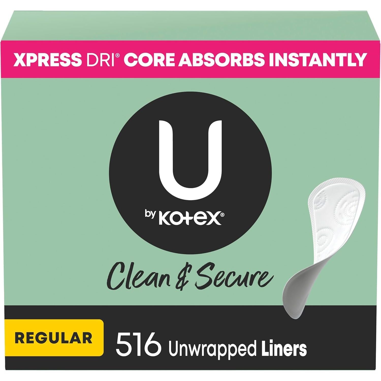 Buy now U by Kotex Panty Liners, Clean & Secure, Light Absorbency, Extra Coverage, 112 Count (Packaging May Vary) Regular Length 516 at indiglob india