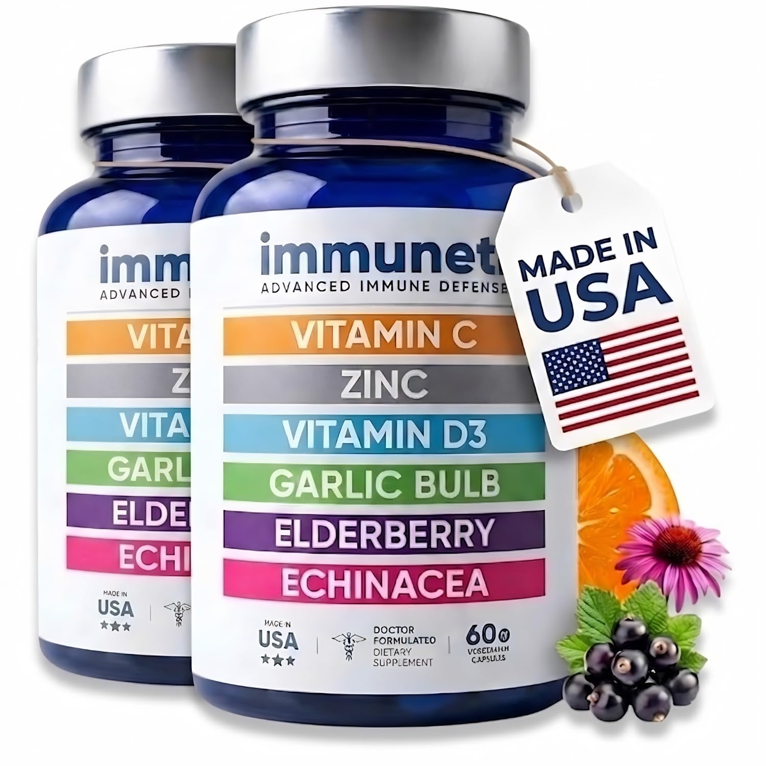 Immuneti Advanced Immune Support – Doctor Formulated 6-in-1 Daily Immunity Supplement – Made in USA – With Vitamin C, D3, Zinc, Elderberry, Garlic & Echinacea - Vital Nutrients & Antioxidants (2)