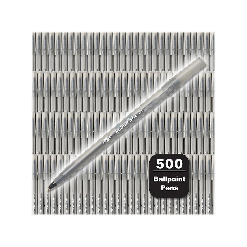 BIC Round Stic Xtra Life Black Ballpoint Pens, Medium Point (1.0mm), 500-Count Pack of Bulk Pens, Flexible Round Barrel for Comfortable Writing, No. 1 Selling Ballpoint Pens