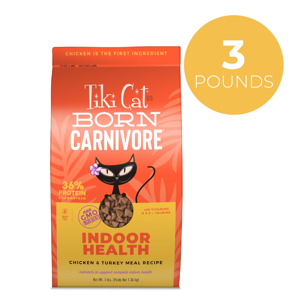 Tiki Cat Born Carnivore Dry Cat Food, Chicken & Turkey Meal, 3 lbs. Bag