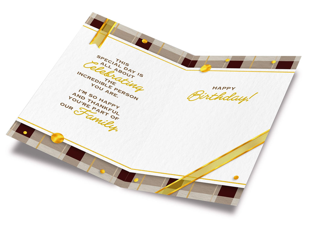 Prime Greetings Son In Law Birthday Card, Made in America, Thick Card Stock with Premium Envelope Packaged in a Reusable Presentation Mailer, Eco-Friendly, 5in x 7.75in