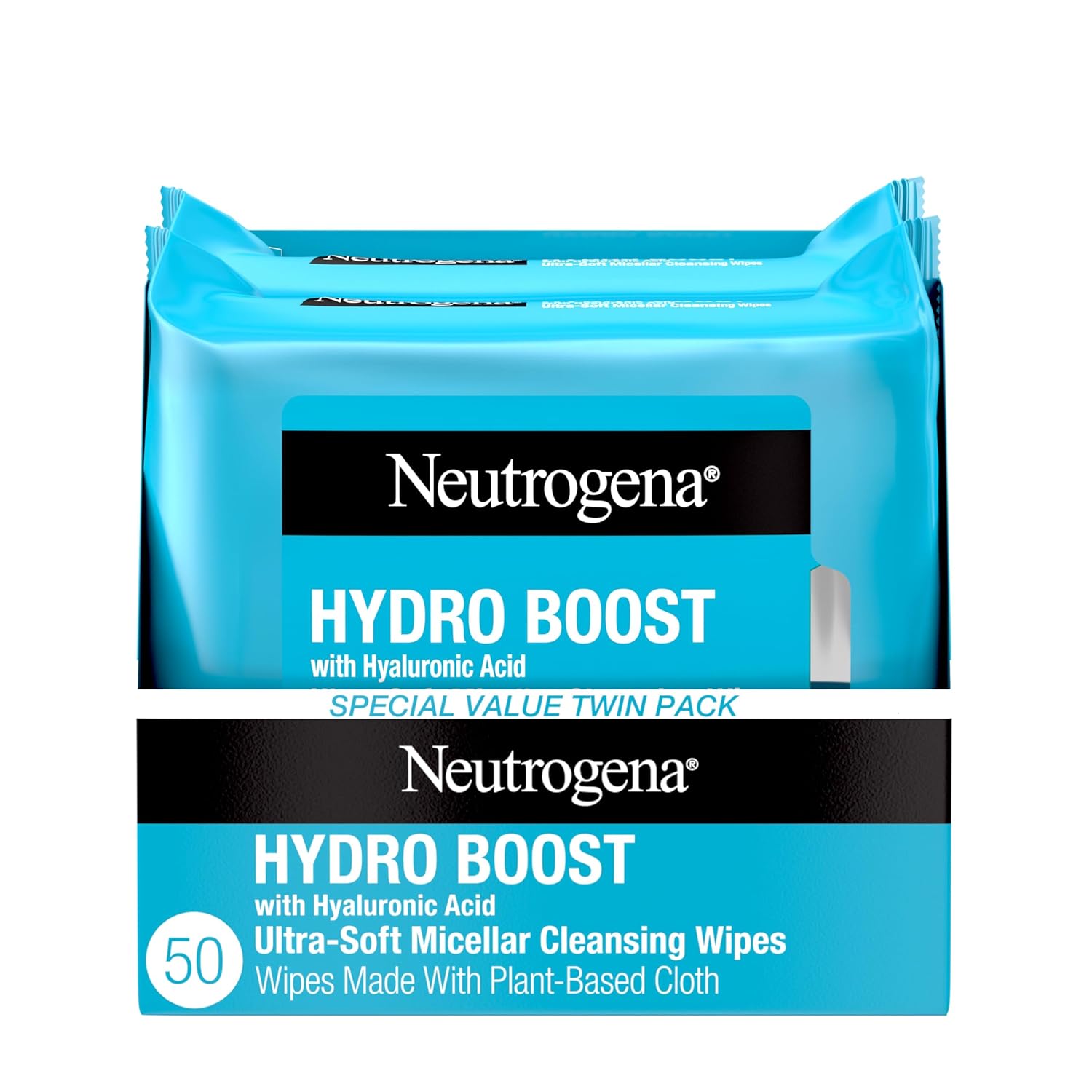 Buy now Neutrogena Hydro Boost Ultra-Soft Micellar Cleansing Wipes with Hyaluronic Acid, Hydrating Makeup Remover Wipes Remove Dirt & Waterproof Makeup, Hypoallergenic, Plant-Based Cloth, 2 x 25 ct Cleansing Wipes at indiglob india