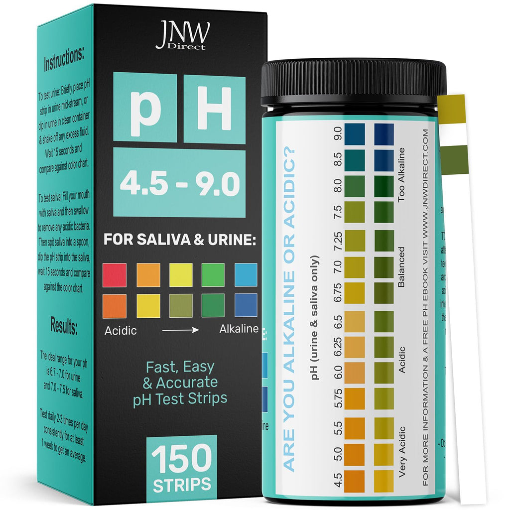 Buy now pH Test Strips for Urine and Saliva - 150 Litmus Paper pH Test Strips with Ebook, Quick & Easy pH Level Testing from 4.5-9.0, Ultimate Acidity Test Kit from JNW Direct 4.5-9 pH Test Strips at indiglob india