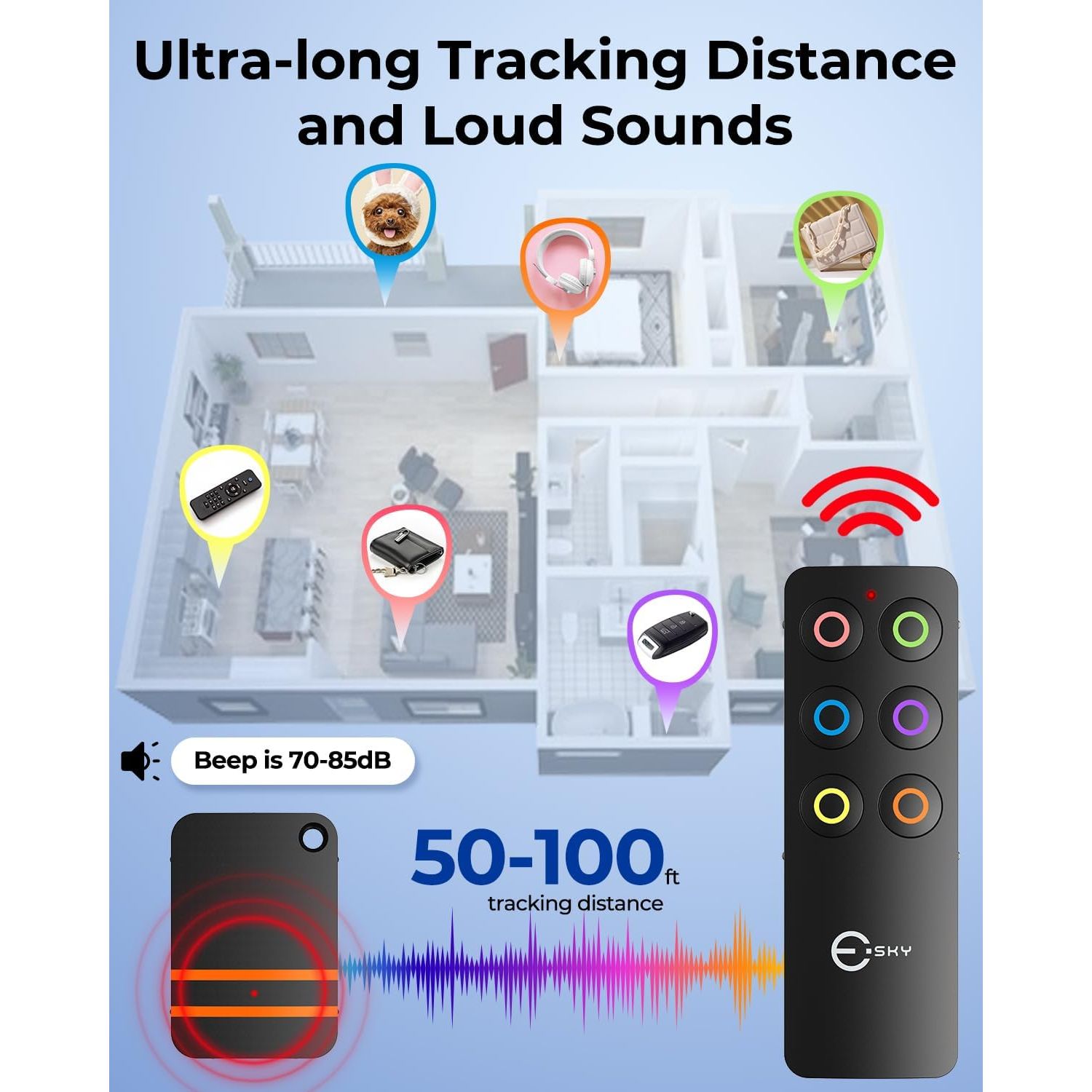 Buy now Esky Key Finder Locator with Sound, Stick-on TV Remote Control Finder, Item Locator Tags with 85dB Noise Sound 6 Receivers, Wallet Tracker Key Finders for Finding Keys, Remote Gift Idea at indiglob india
