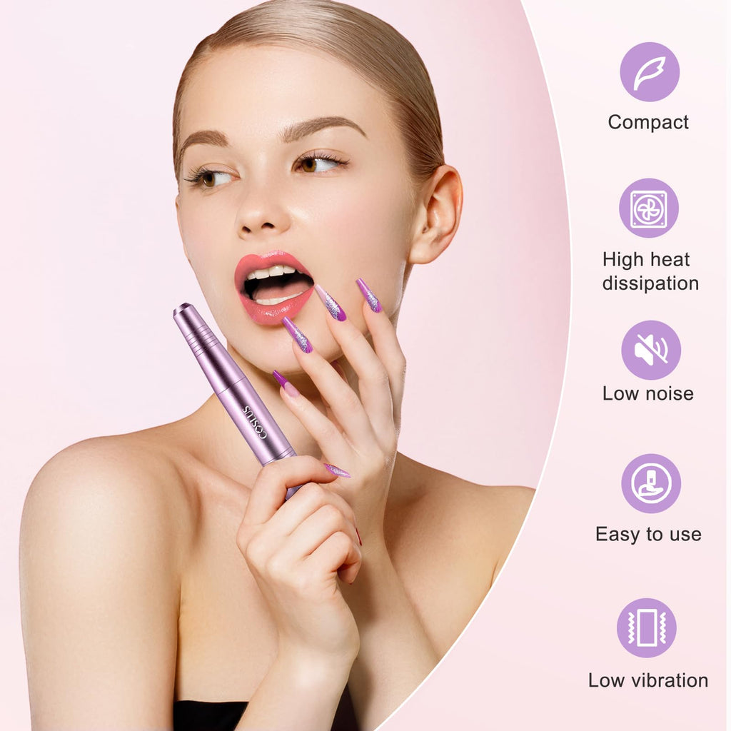 COSLUS C40 Electric Nail Drill Professional, Precise Dial Speed Control | Nail File Machine for Acrylic Gel Dip Powder Removal, Compact Manicure Tools, Beginner-friendly Polishing Set, Home
