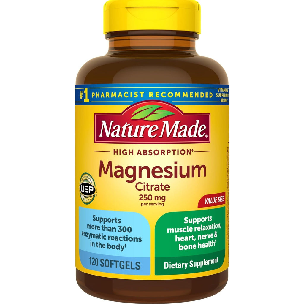 Nature Made Magnesium Citrate 250 mg Dietary Supplement (Netcount 180 Soft Gels), 180Count