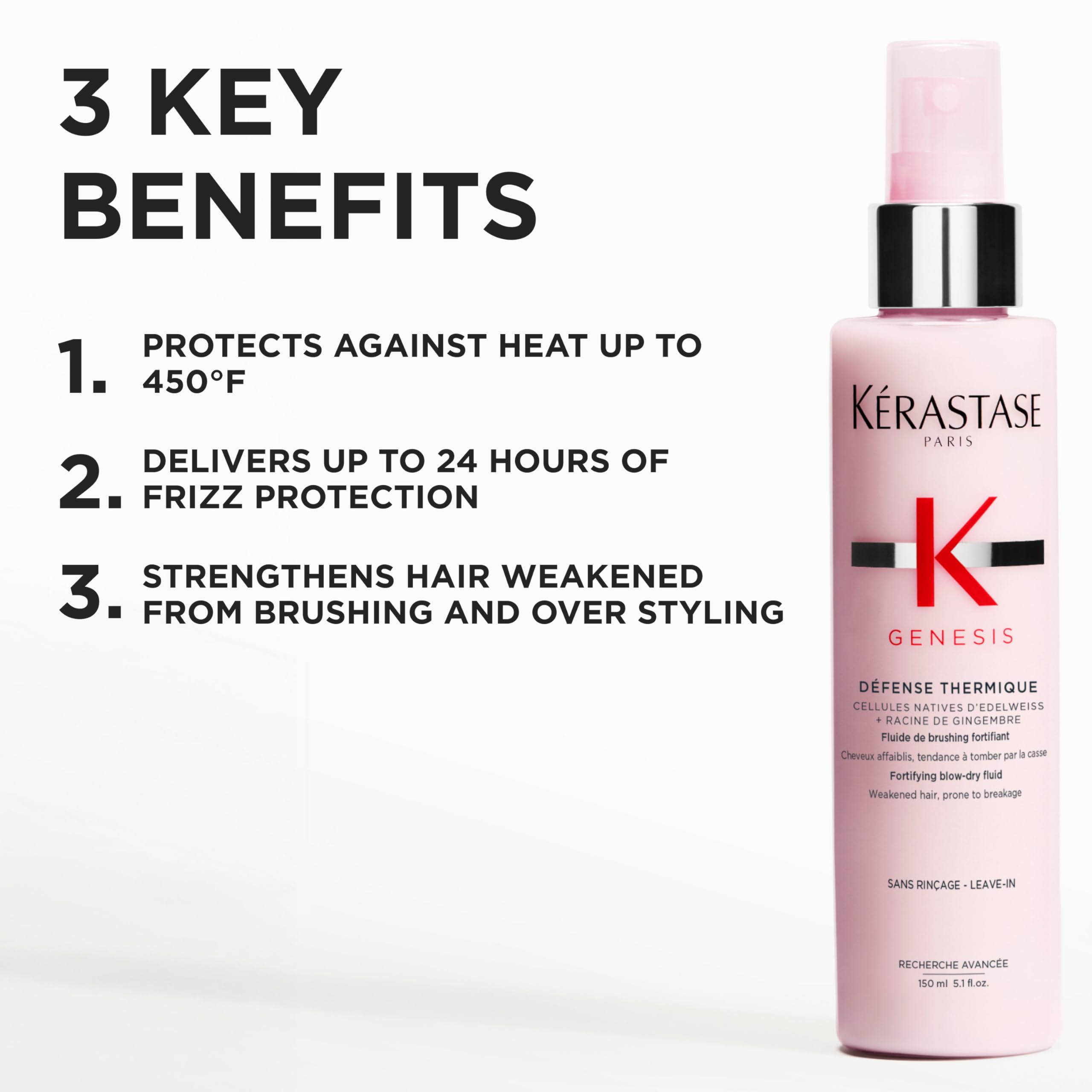 Kerastase Genesis Thermique Blow Dry Primer, Heat Protectant for Weak or Damaged Hair, Anti-Breakage, Detangles and Hydrates, Strengthens & Reduces Frizz, Sulfate Free, 5.1 Fl Oz