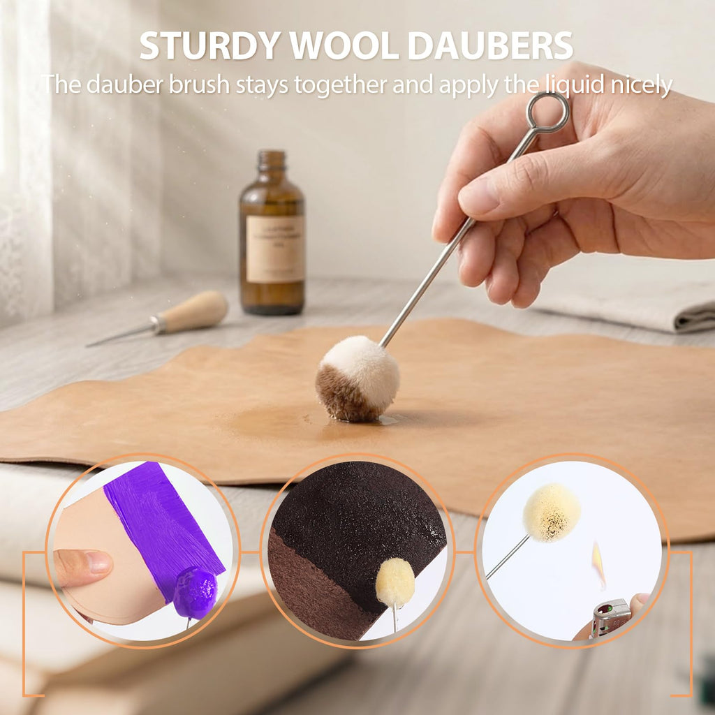 100 Packs Wool Daubers Ball Brush Leather Dye Tool with Metal Handle for DIY Crafts Projects