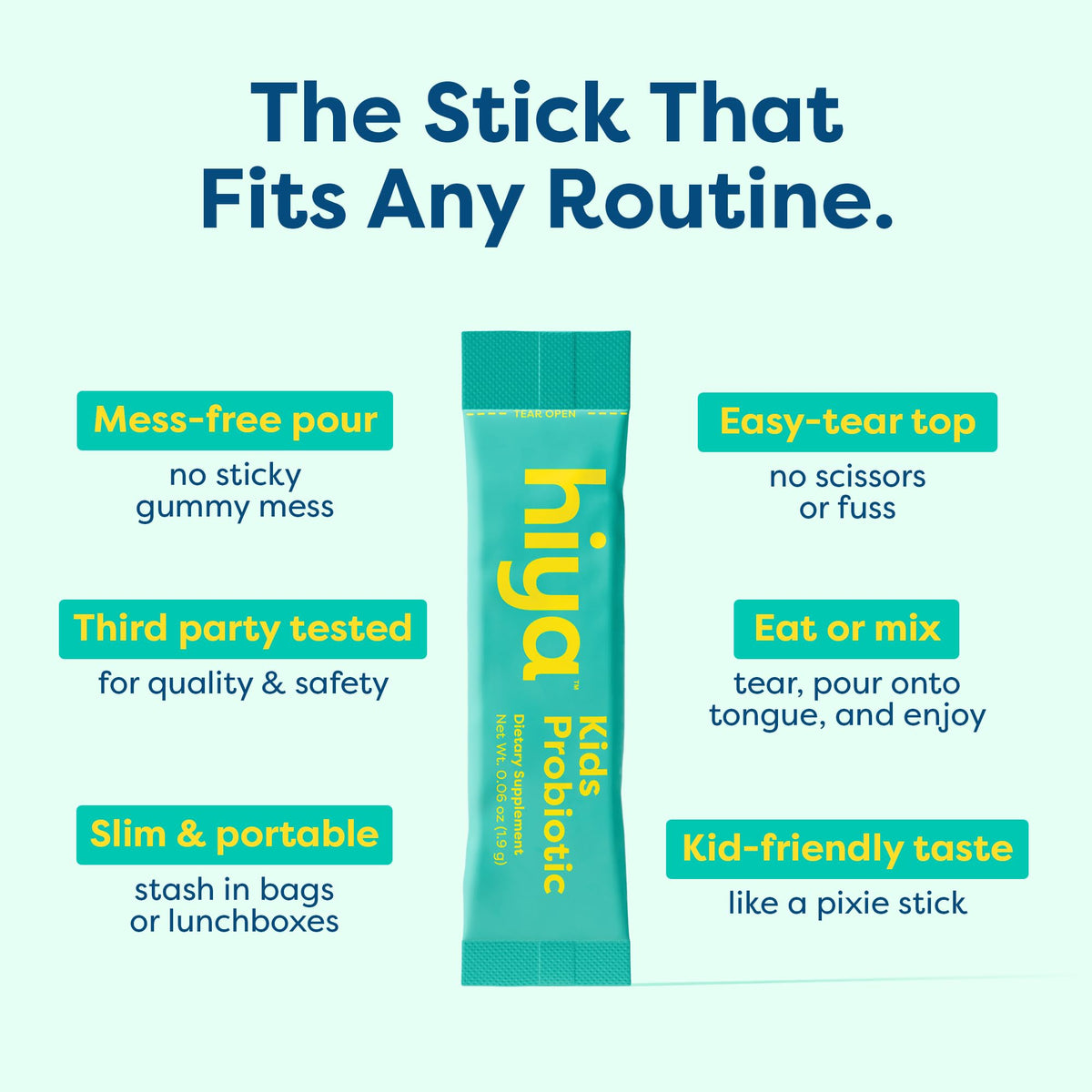 HIYA Kids Daily Probiotic for Gut & Immune Support, 20 Sticks
