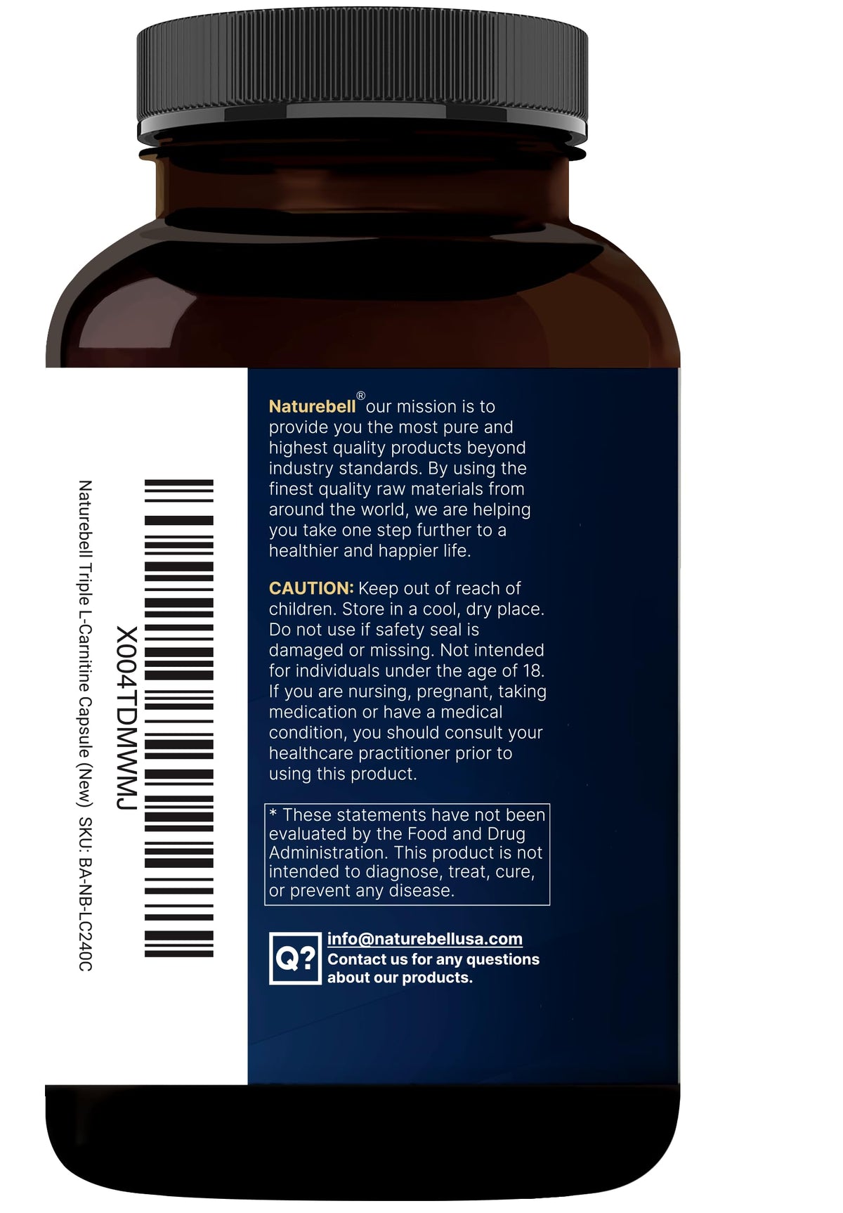 NatureBell Triple L-Carnitine 3,000 mg** Per Serving, 240 Capsules | 3-in-1 Carnitine Complex with L-Carnitine HCl, ALCAR & Tartrate | Non-GMO