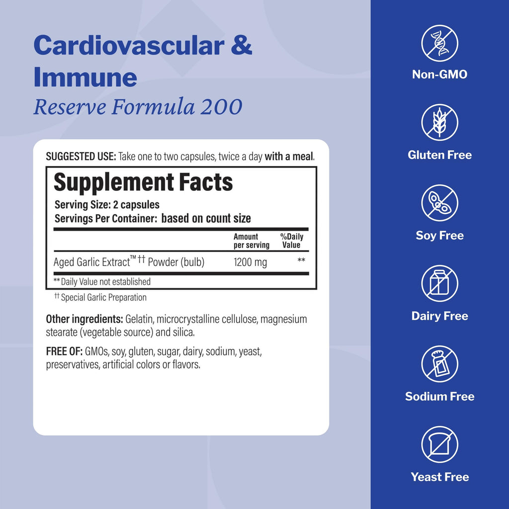 Kyolic Age Cardiovascular & Immune* Formula 200 (Reserve), 60 Capsules | High Potency Reserve Formula Aged Garlic Extract to Support Overall Heart Health, Circulation and Immune System, GMO-Free