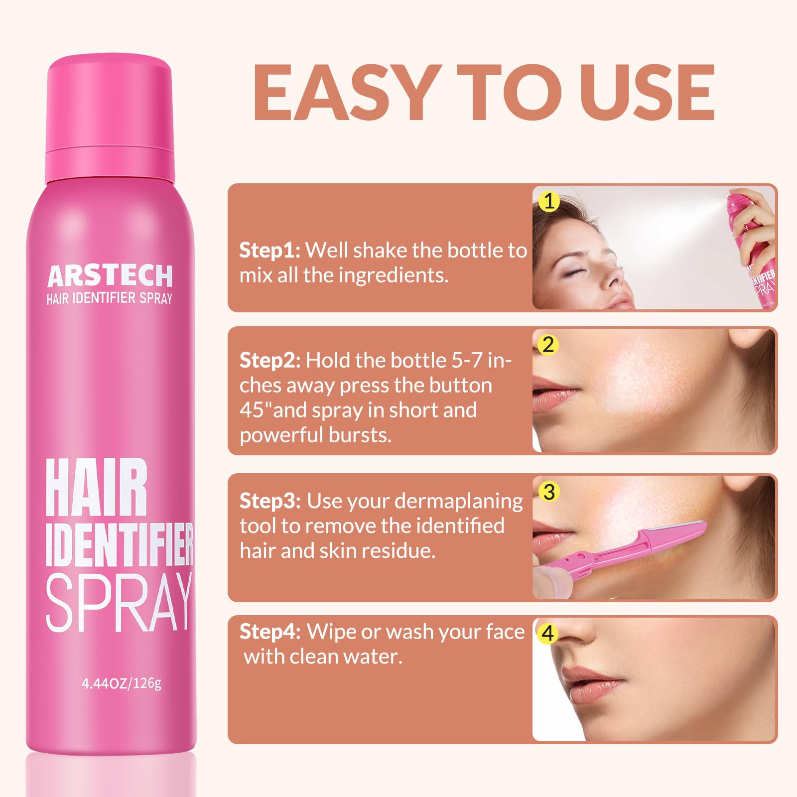 Hair Identifier Spray for Face Shaving Dermaplaning Tool Facial Razors | Skin Body Dermaplane Spray for Women with 4 Face Razor Face Shaver Facial Hair Removal Kit Dermaplane Razor for Women Face