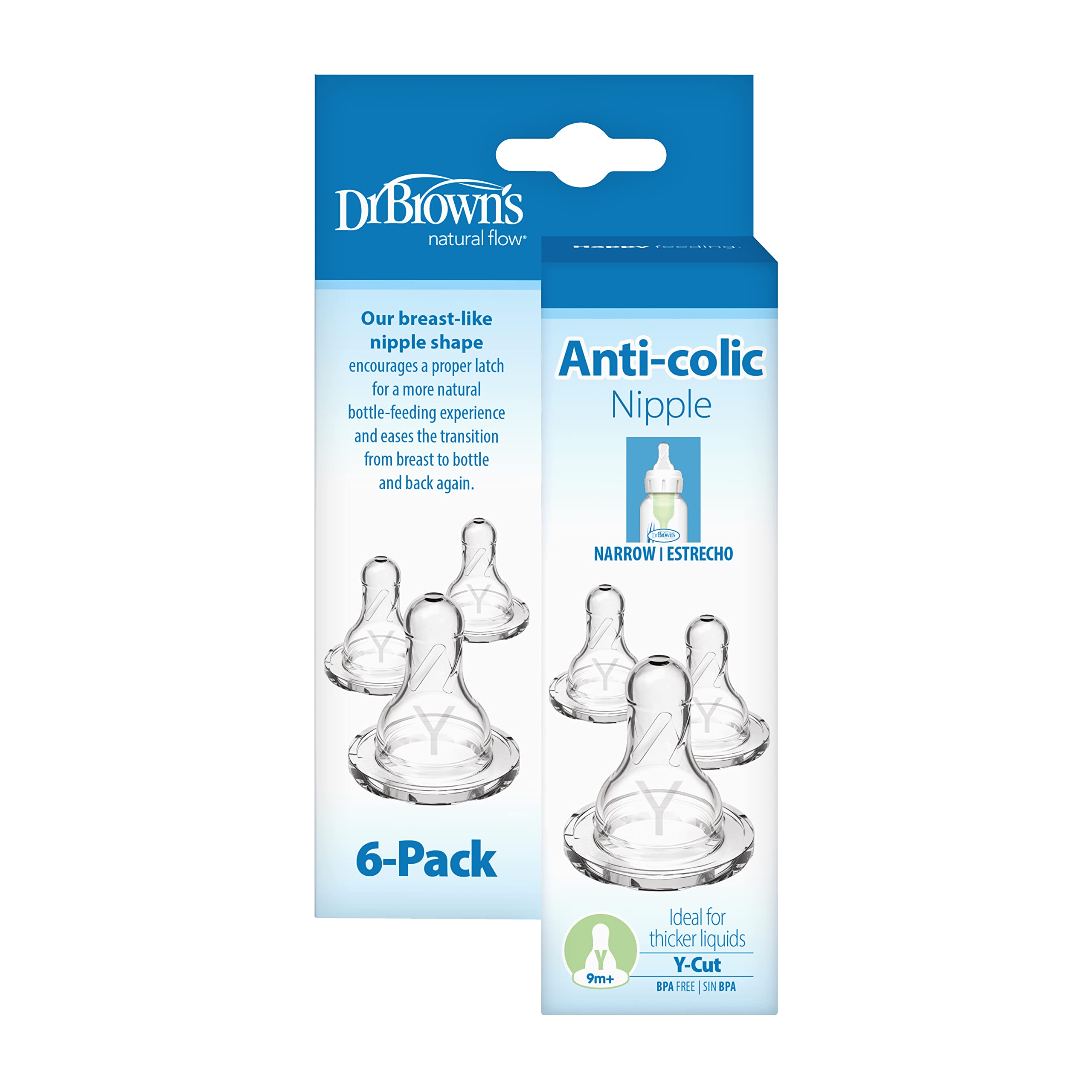 Buy now Dr. Brown’s Natural Flow Y-Cut Narrow Baby Bottle Silicone Nipple, Ideal for Thicker Liquids, 9m+, 100% Silicone Bottle Nipple, 6 Count at indiglob india