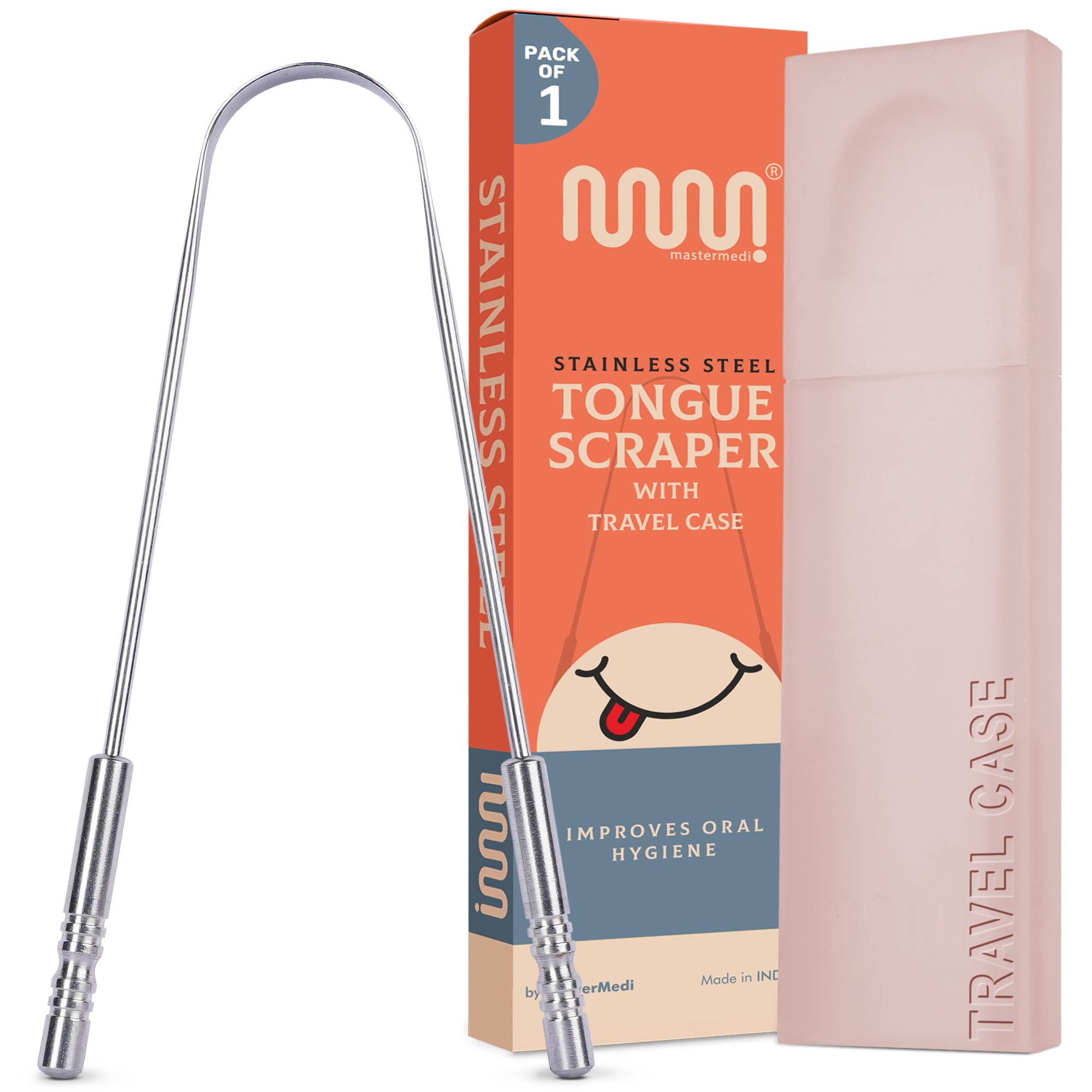 Buy now MasterMedi Tongue Scraper with Case Easy to Use Tongue Scraper for Adults, Tongue Cleaner for Oral Care & Hygiene (Single Pack (with Travel Case)) Single Pack (with Travel Case) at indiglob india