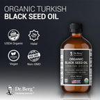 Dr. Berg Black Seed Oil Organic Cold Pressed – Pure Nigella Sativa Black Cumin Oil – USDA Organic, Halal, Vegan – for Hair, Skin, Immune Support – Unrefined Liquid – 4 oz Glass Bottle