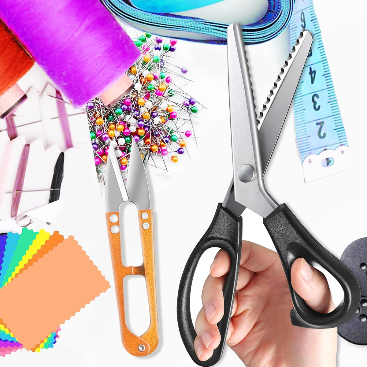 HAALII Shears Comfort Grips Crafts Zig Zag Cut Sewing Scissors, Professional Handheld Dressmaking, Pinking Shears, Zig Zag Craft Scissors Decorative Edge, Pinking Shears for Fabric Cutting