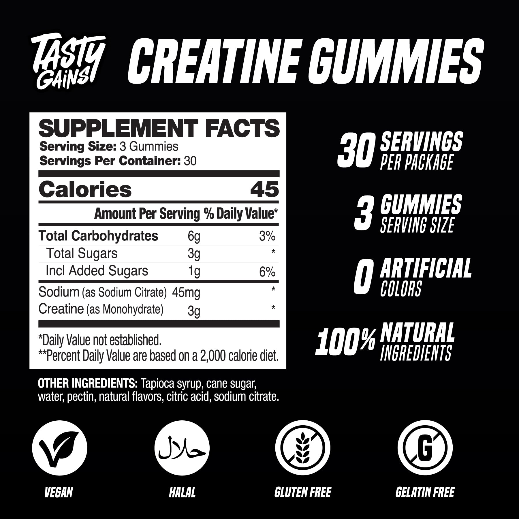 TASTY GAINS Creatine Gummies - 90g of Creatine Monohydrate - Workout Supplements - Build Muscle & Boost Strength for Men & Women - Made in USA - Non GMO - Vegan Friendly (Large, Pineapple Mango)