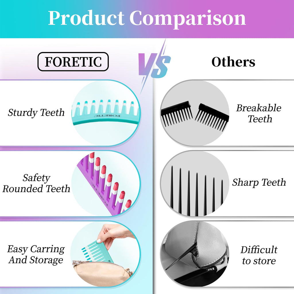 2-Pack Wide-Tooth Anti-Static Comb Set-6.1inch Handle-Free Design, Suitable for Curly, Wet & Dry Hair, Portable Travel Detangling Comb (Purple+Blue)